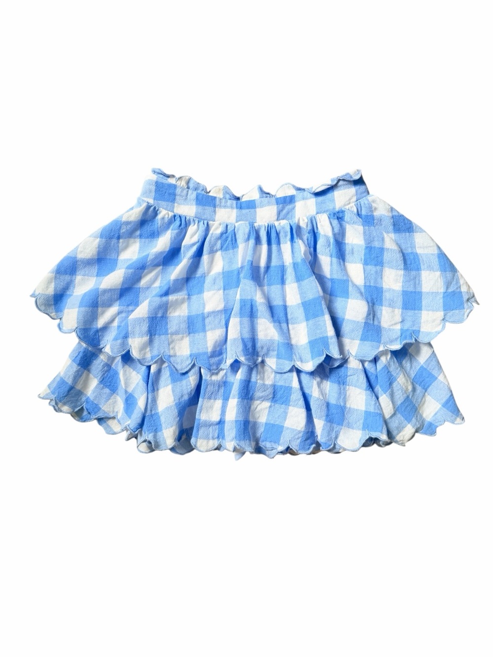 MABLE Blue Gingham Ruffle Tiered Skirt - SZ S